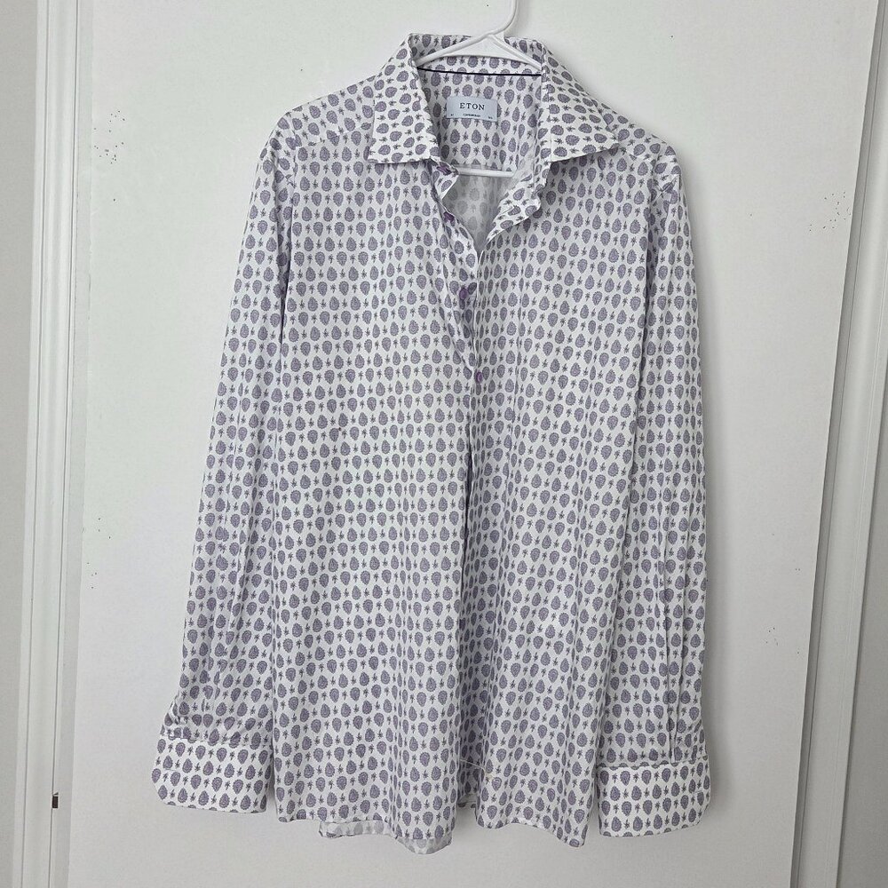 NWOT Eton Mens shirt, light purple paisley print slim fit LS Modern Sz 42/16 1/2